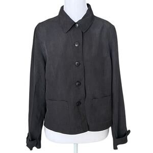 Ann Taylor Petites 100% Silk Jacket Blazer Charcoal Gray Vintage Minimal